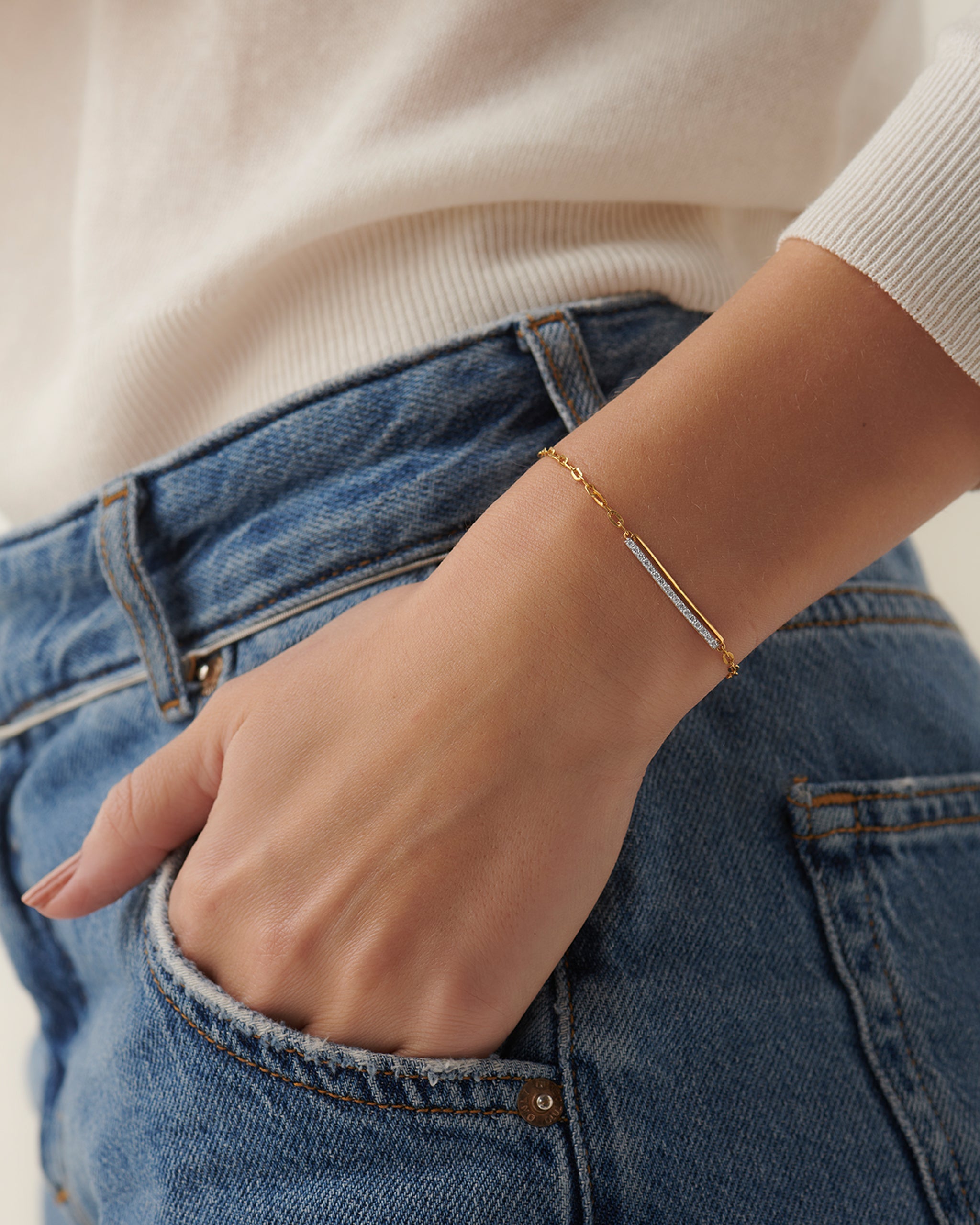 Bar Diamond Chain Bracelet, 14K Solid Gold, 1/5 ct Lab Grown Diamond-4