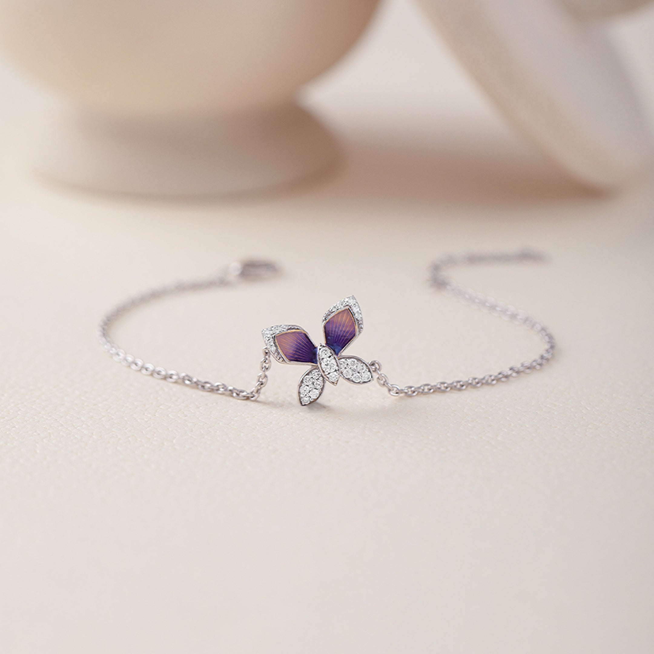 Butterfly Enamel Diamond Chain Bracelet, Sterling Silver, 1/5 ct Lab Grown Diamond-1