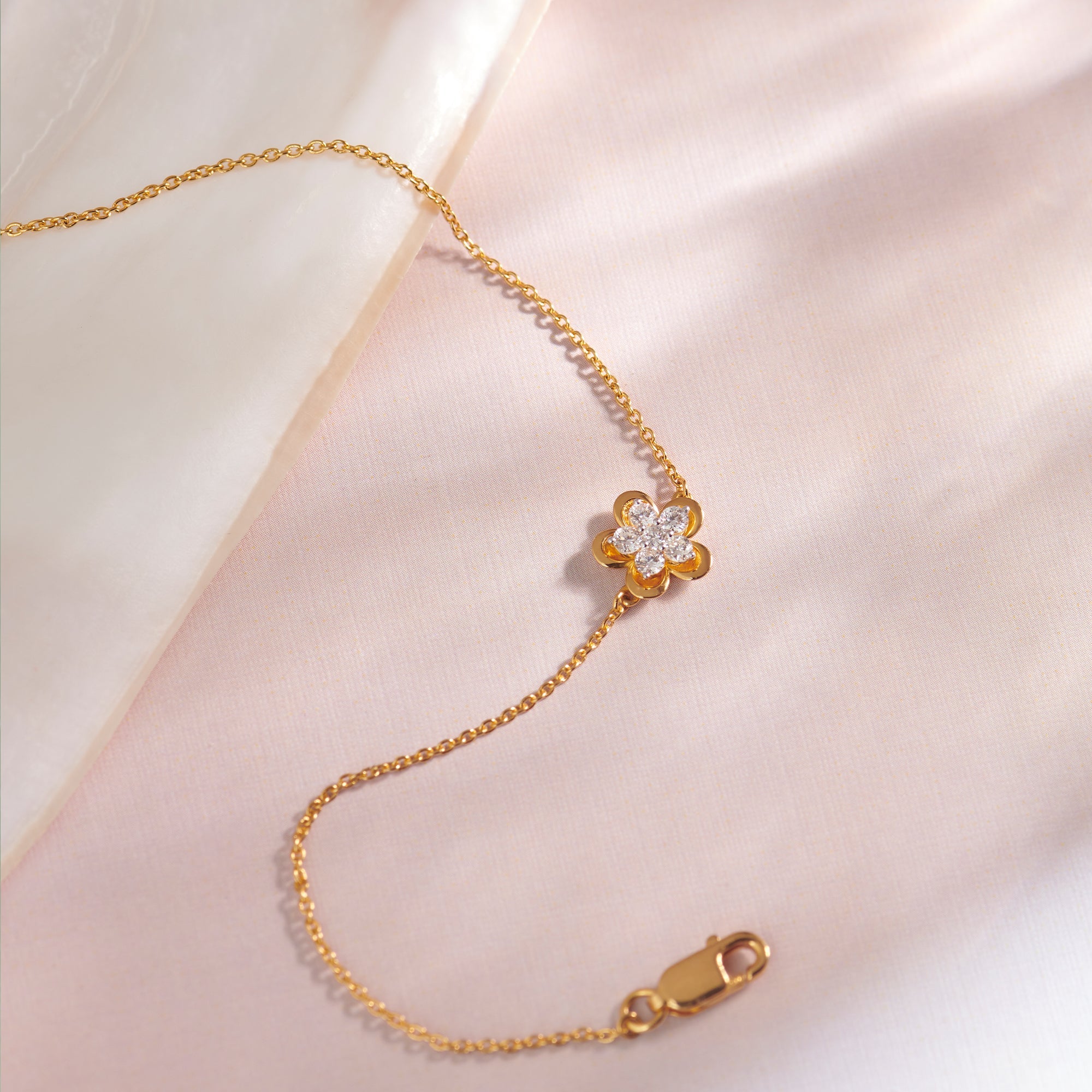 Petite Flower Bracelet, 14K Solid Gold, 1/4 ct Lab Grown Diamond-1