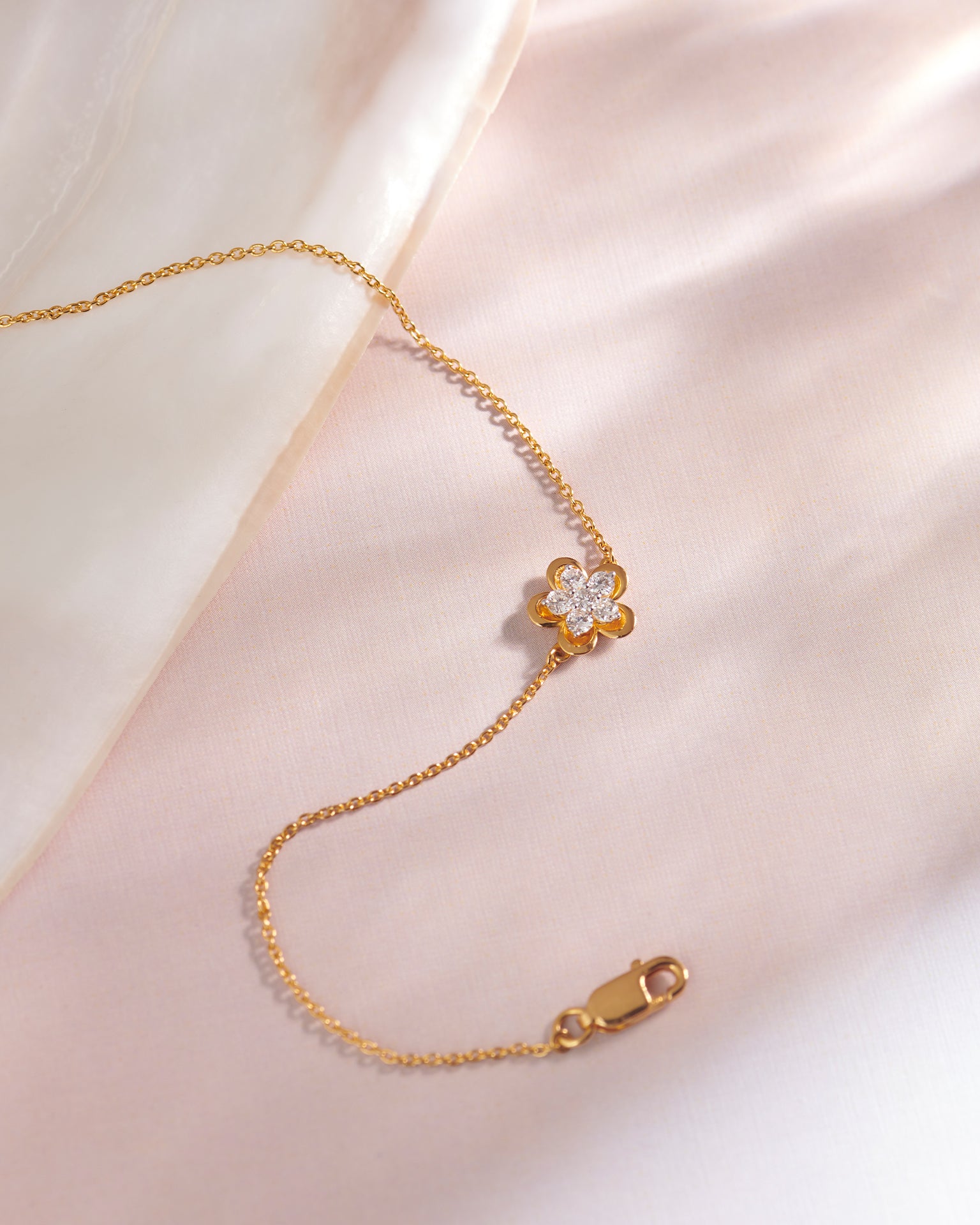 Petite Flower Bracelet, 14K Gold Vermeil, 1/4 ct Lab Grown Diamond-6