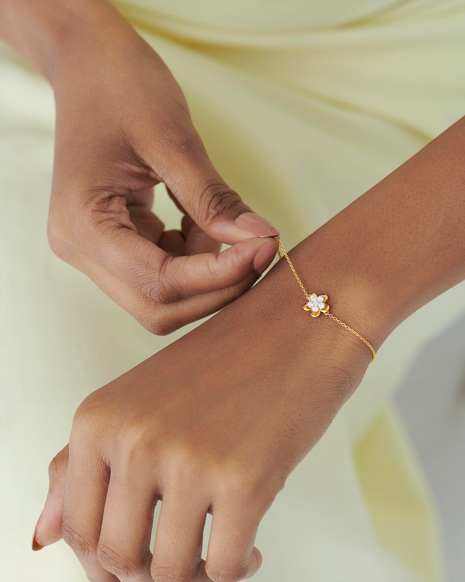 Petite Flower Bracelet, 14K Gold Vermeil, 1/4 ct Lab Grown Diamond-2