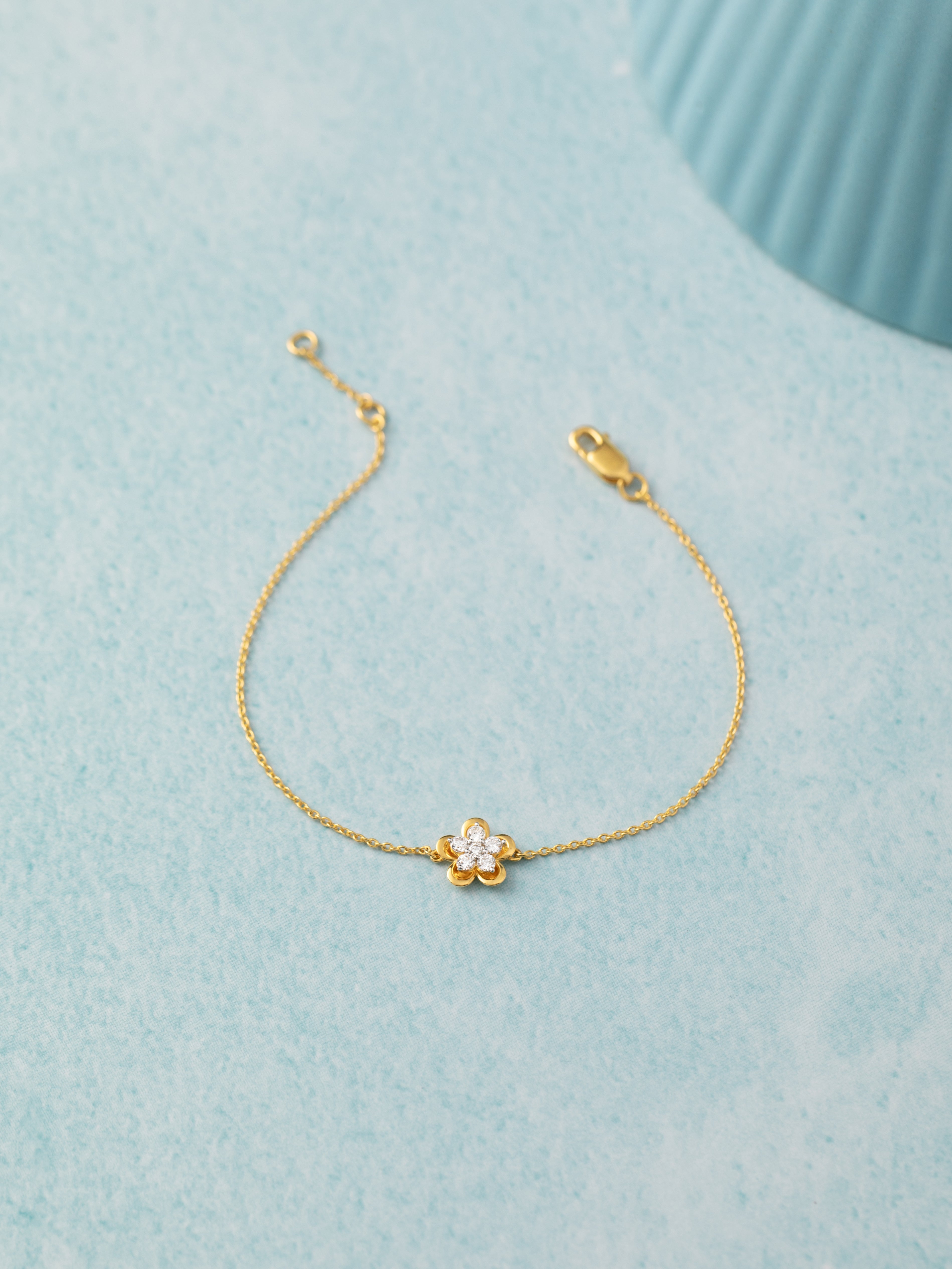 Petite Flower Bracelet, 14K Gold Vermeil, 1/4 ct Lab Grown Diamond-5