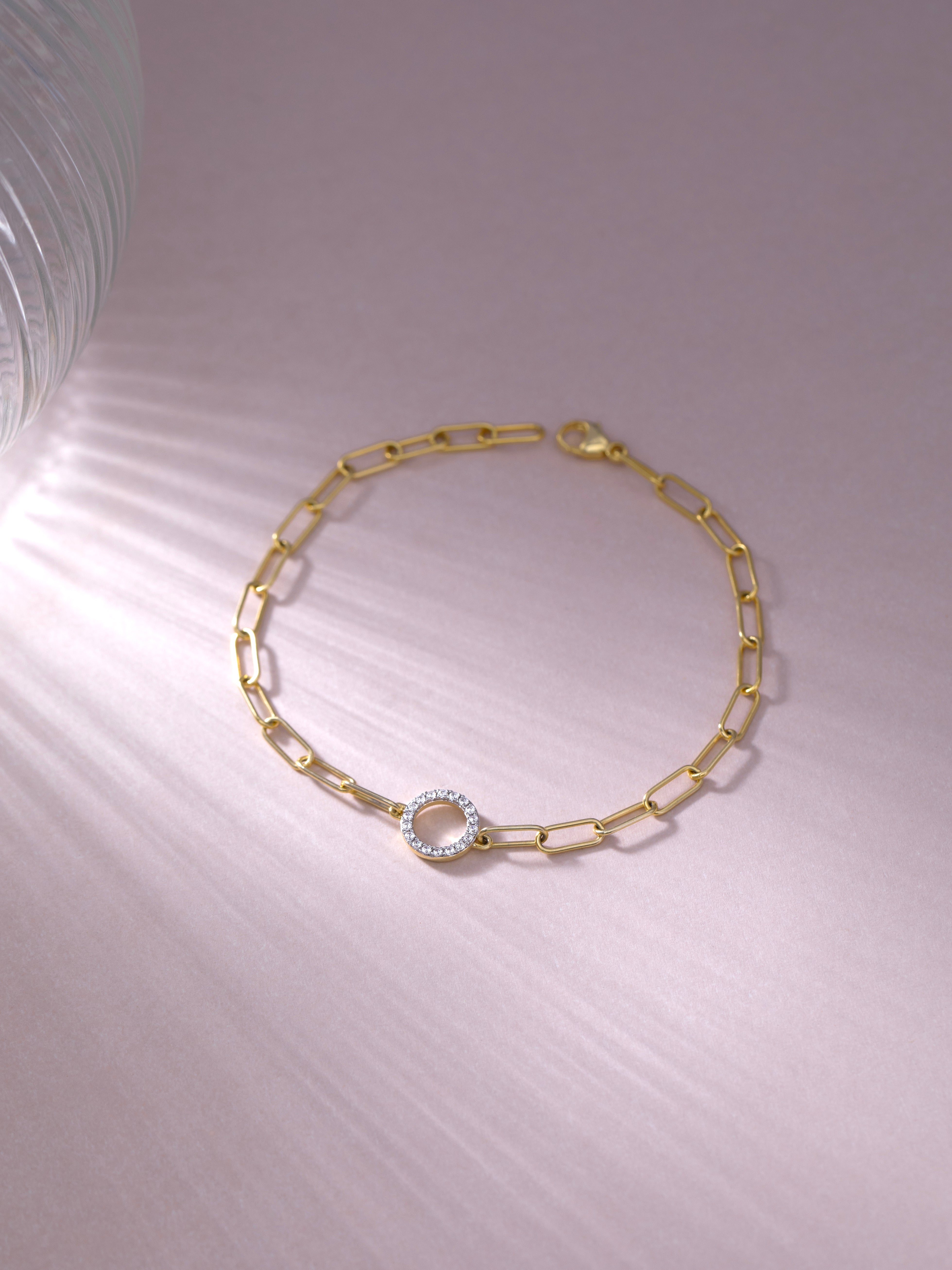 Paperclip Classic Halo Bracelet, 14K Gold Vermeil, 1/8 ct Lab Grown Diamond-5