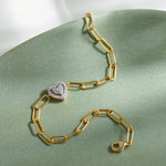 Paperclip Elegant Heart Bracelet, 14K Gold Vermeil, 1/5 ct Lab Grown Diamond-6