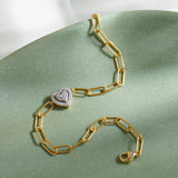 Paperclip Elegant Heart Bracelet, 14K Gold Vermeil, 1/5 ct Lab Grown Diamond-6