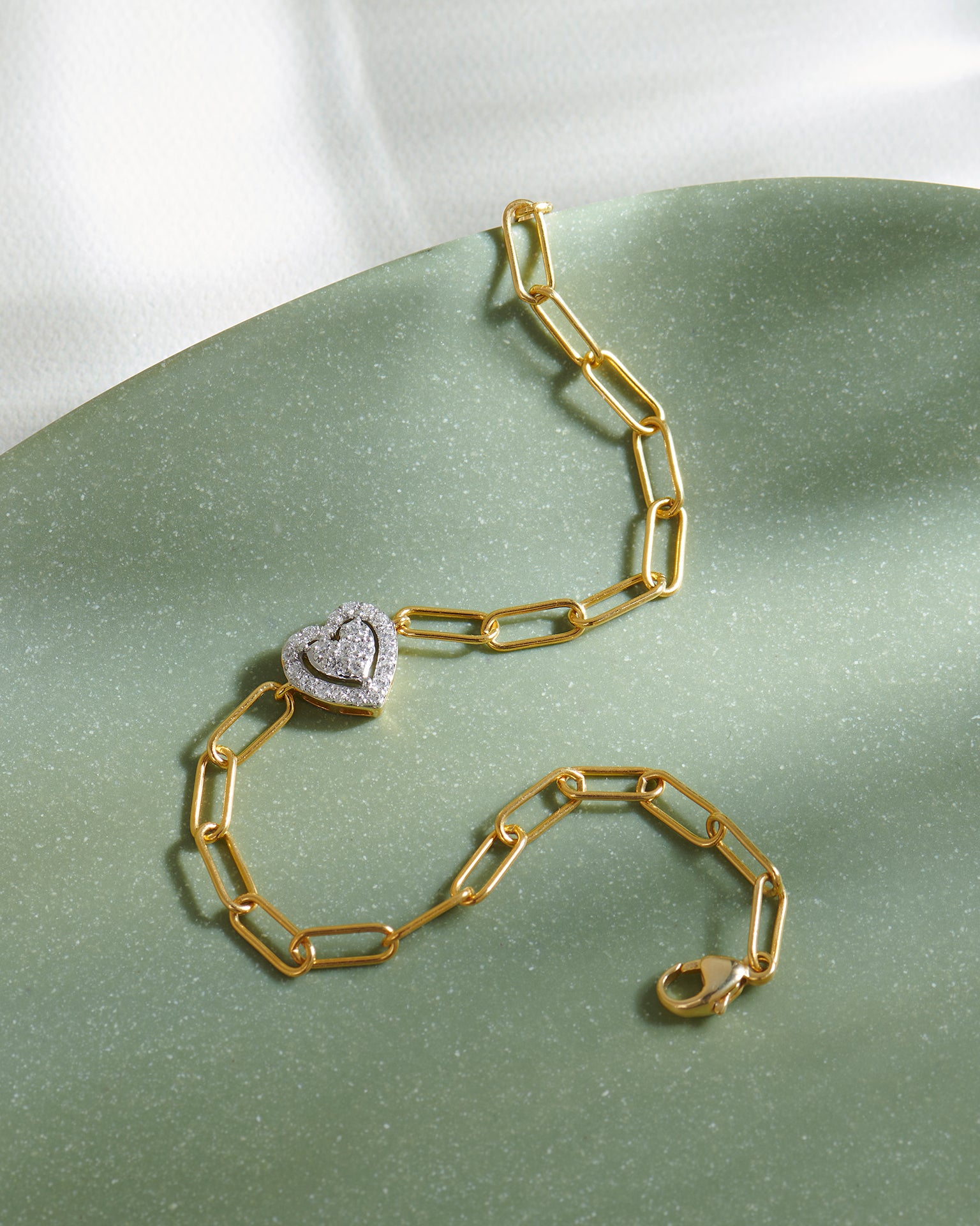 Paperclip Elegant Heart Bracelet, 14K Gold Vermeil, 1/5 ct Lab Grown Diamond-6