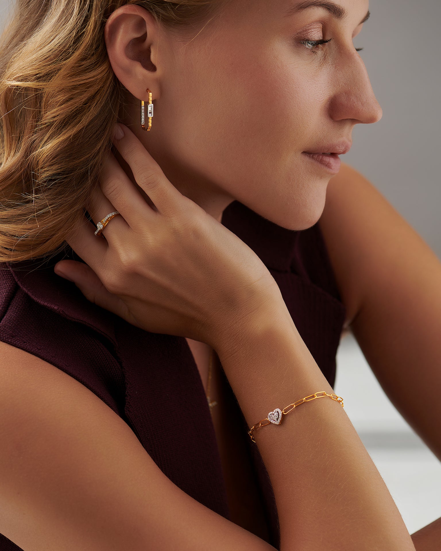 Paperclip Elegant Heart Bracelet, 14K Gold Vermeil, 1/5 ct Lab Grown Diamond-2