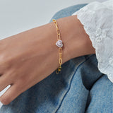 Paperclip Elegant Heart Bracelet, 14K Gold Vermeil, 1/5 ct Lab Grown Diamond-4