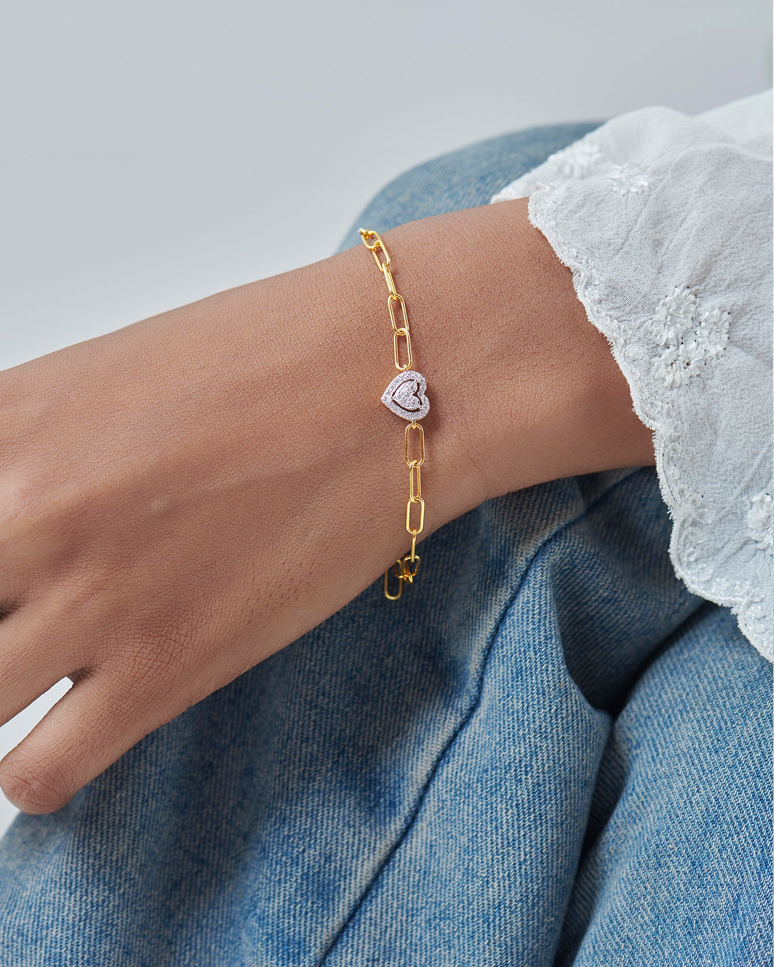 Paperclip Elegant Heart Bracelet, 14K Gold Vermeil, 1/5 ct Lab Grown Diamond-4