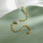 Paperclip Elegant Heart Bracelet, 14K Solid Gold, 1/5 ct Lab Grown Diamond-1