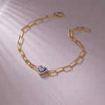 Paperclip Elegant Heart Bracelet, 14K Gold Vermeil, 1/5 ct Lab Grown Diamond-5