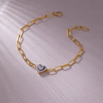 Paperclip Elegant Heart Bracelet, 14K Gold Vermeil, 1/5 ct Lab Grown Diamond-5