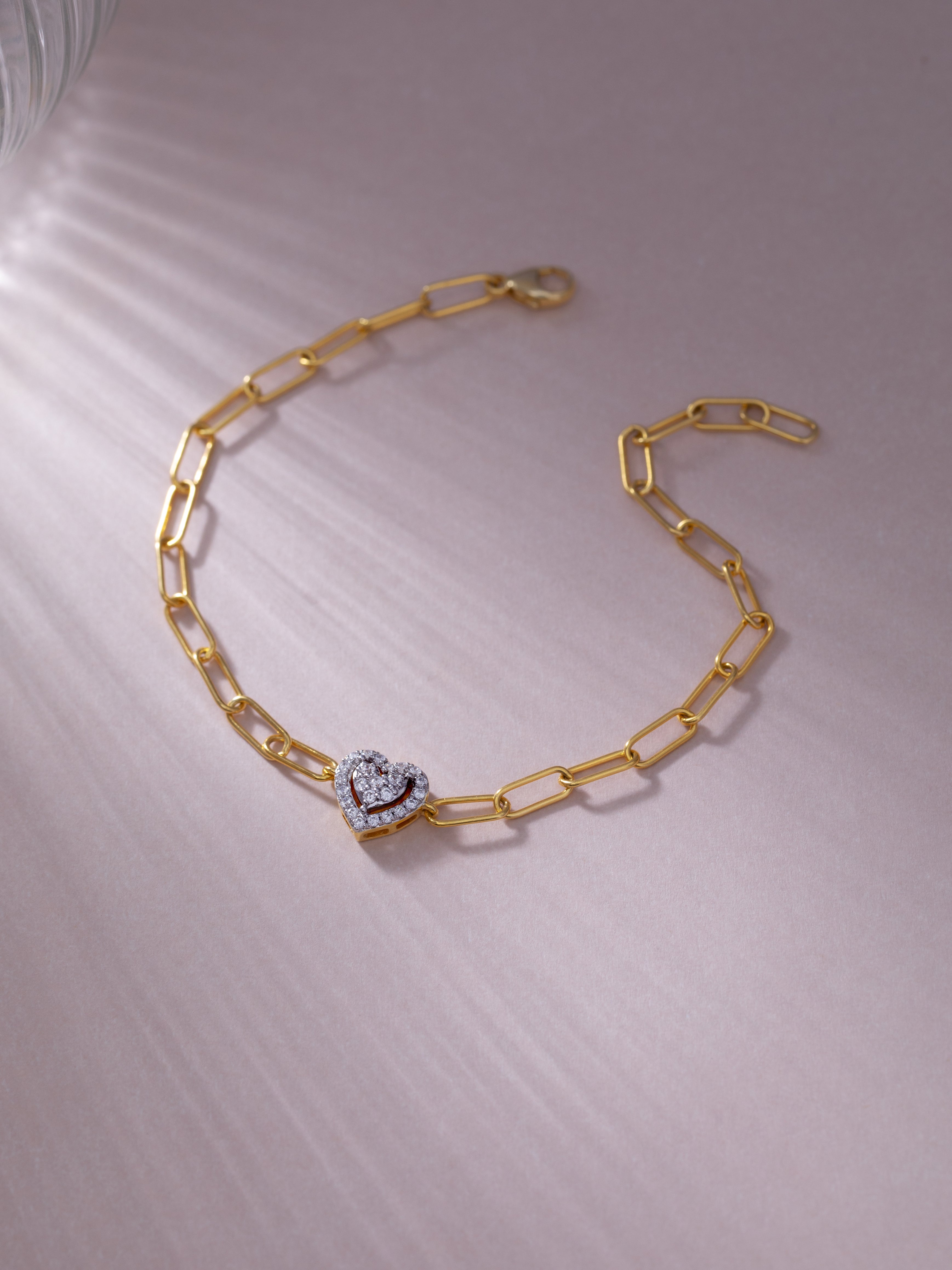 Paperclip Elegant Heart Bracelet, 14K Gold Vermeil, 1/5 ct Lab Grown Diamond-5