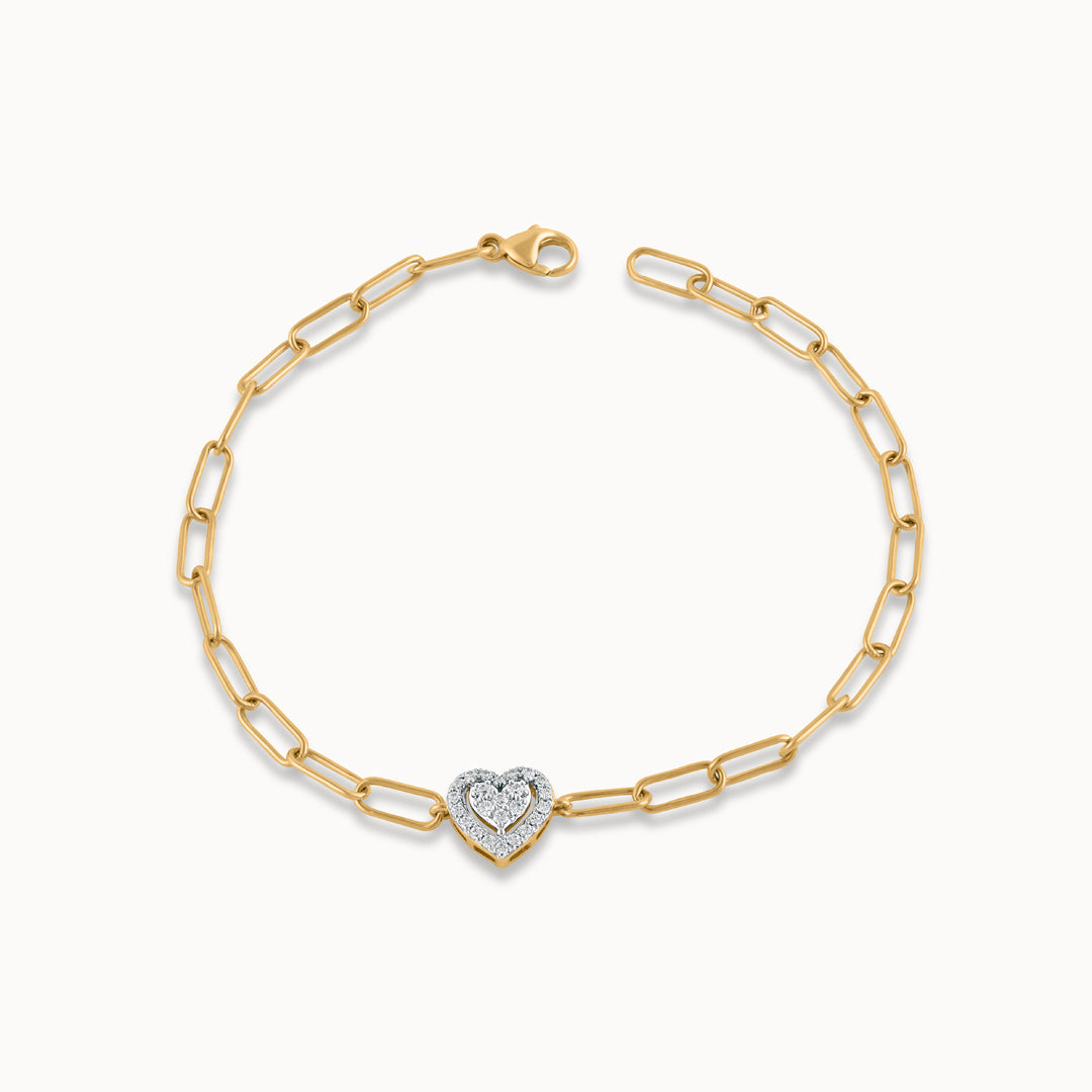 Paperclip Elegant Heart Bracelet, 14K Gold Vermeil, 1/5 ct Lab Grown Diamond-3
