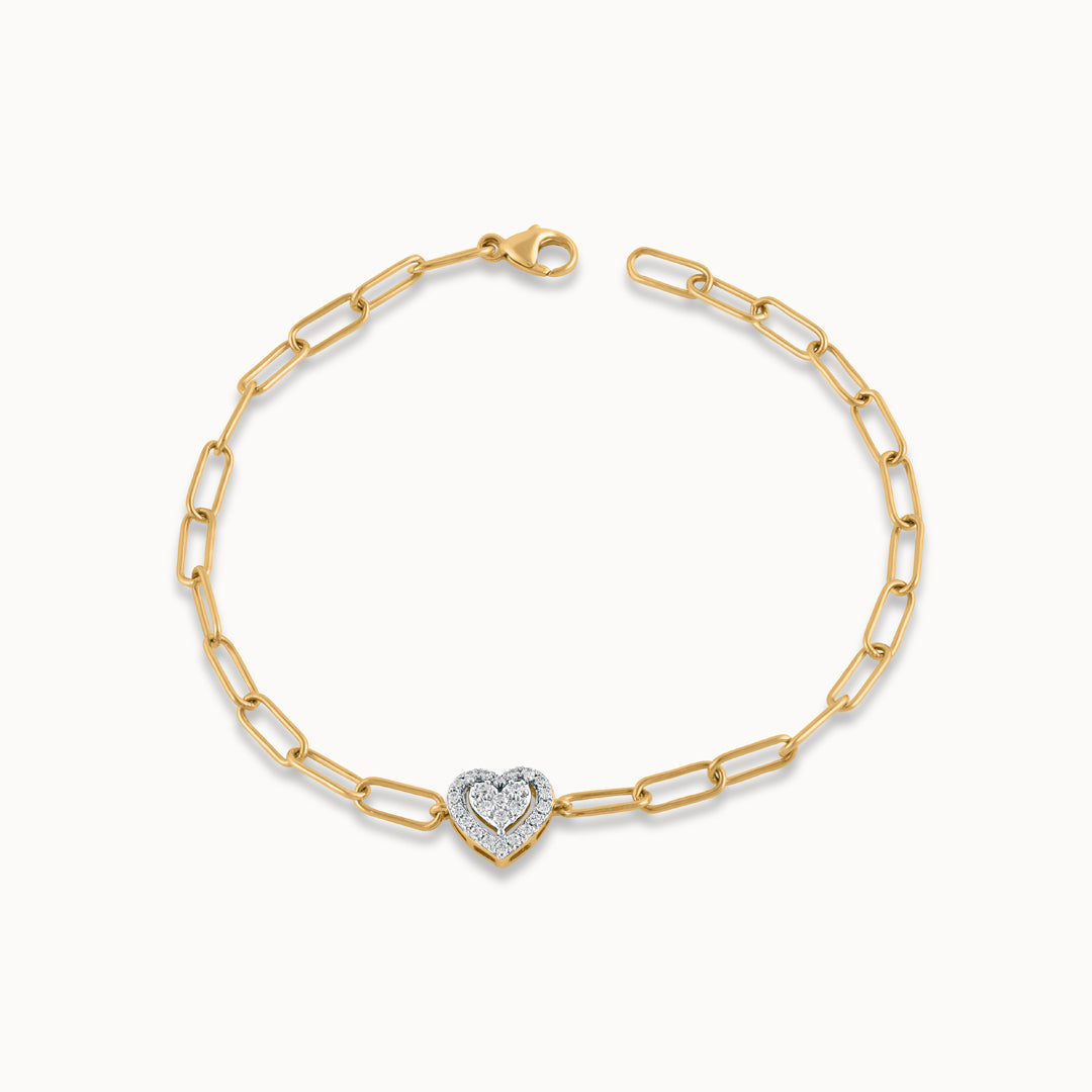 Paperclip Elegant Heart Bracelet, 14K Gold Vermeil, 1/5 ct Lab Grown Diamond-3