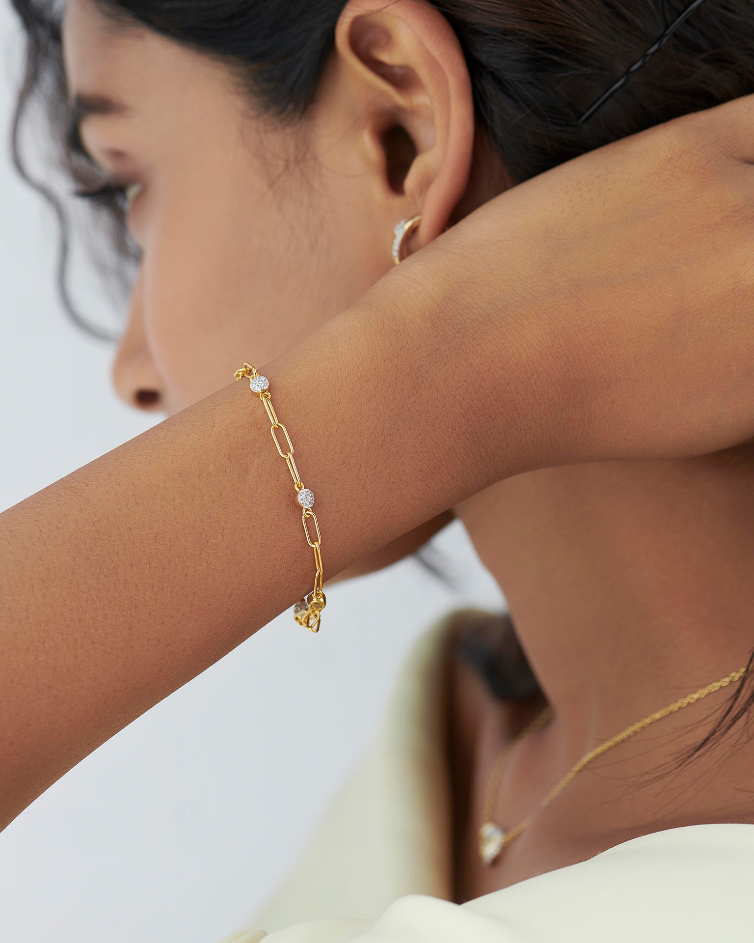 Paperclip Diamond Station Bracelet, 14K Solid Gold, 1/3 ct Lab Grown Diamond-4