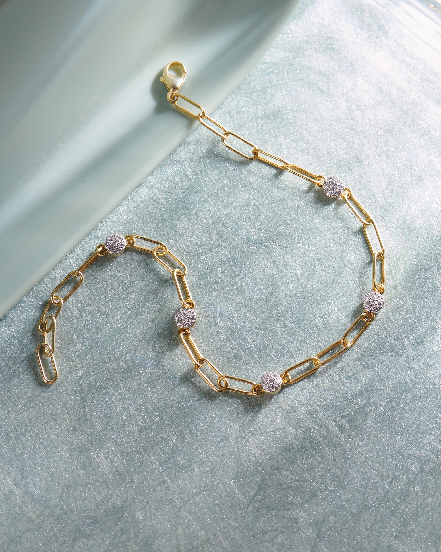 Paperclip Diamond Station Bracelet, 14K Solid Gold, 1/3 ct Lab Grown Diamond-6