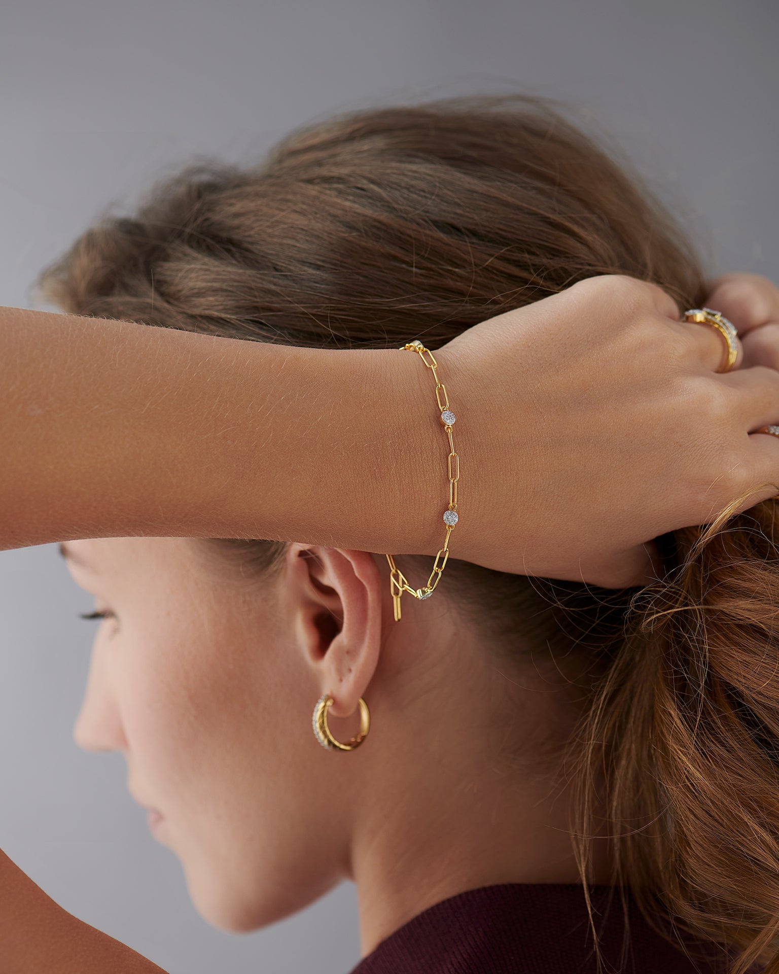 Paperclip Diamond Station Bracelet, 14K Solid Gold, 1/3 ct Lab Grown Diamond-2