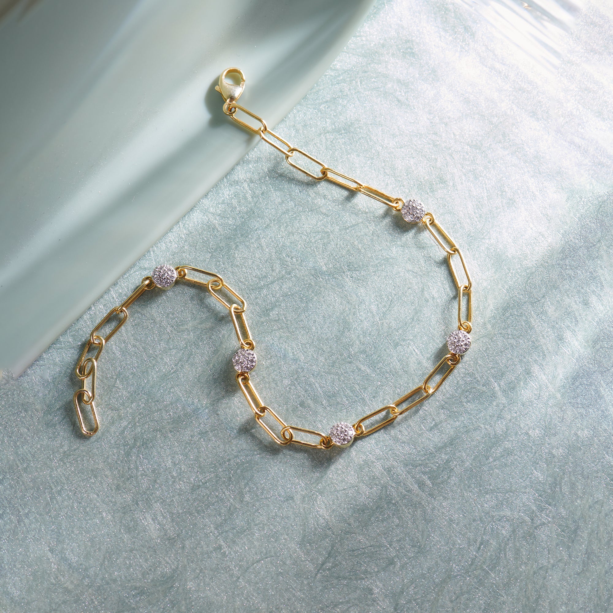 Paperclip Diamond Station Bracelet, 14K Solid Gold, 1/3 ct Lab Grown Diamond-1