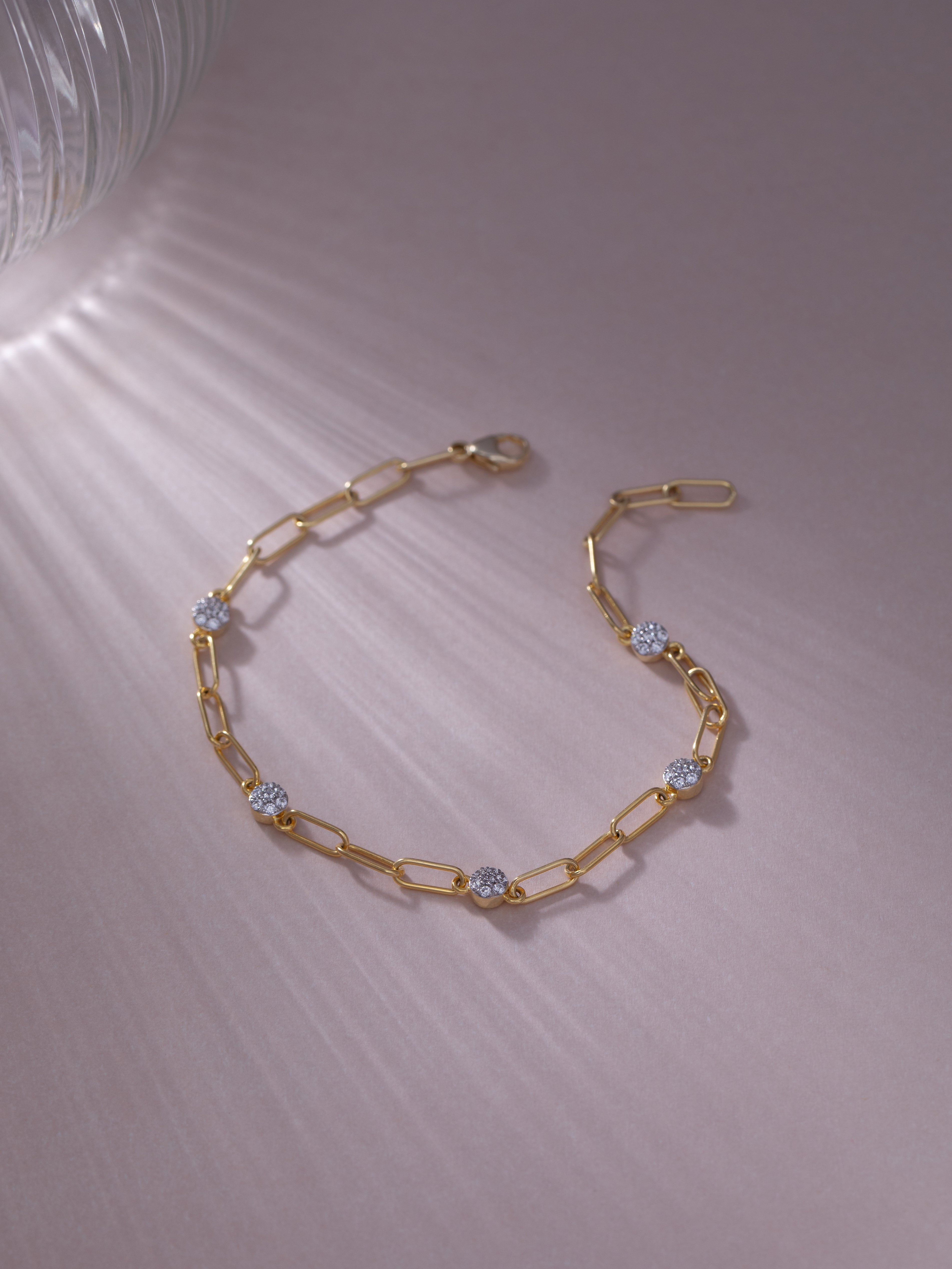 Paperclip Diamond Station Bracelet, 14K Solid Gold, 1/3 ct Lab Grown Diamond-5