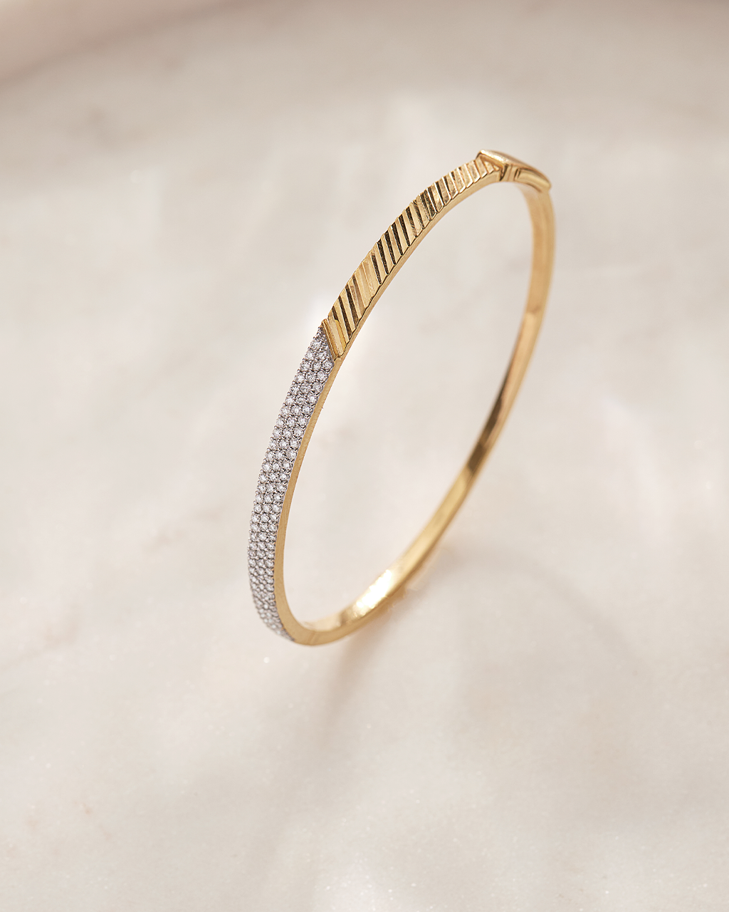 Angled Pave Diamond Oval Bracelet, 14K Solid Gold, 3/4 ct Lab Grown Diamond-6