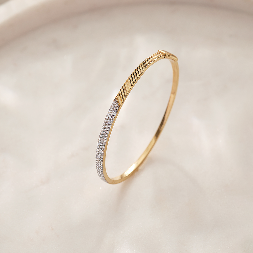Angled Pave Diamond Oval Bracelet, 14K Solid Gold, 3/4 ct Lab Grown Diamond-1