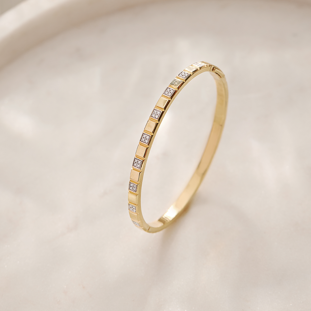 Square Station Diamond Oval Bracelet, 14K Gold Vermeil, 1/4 ct Lab Grown Diamond-1