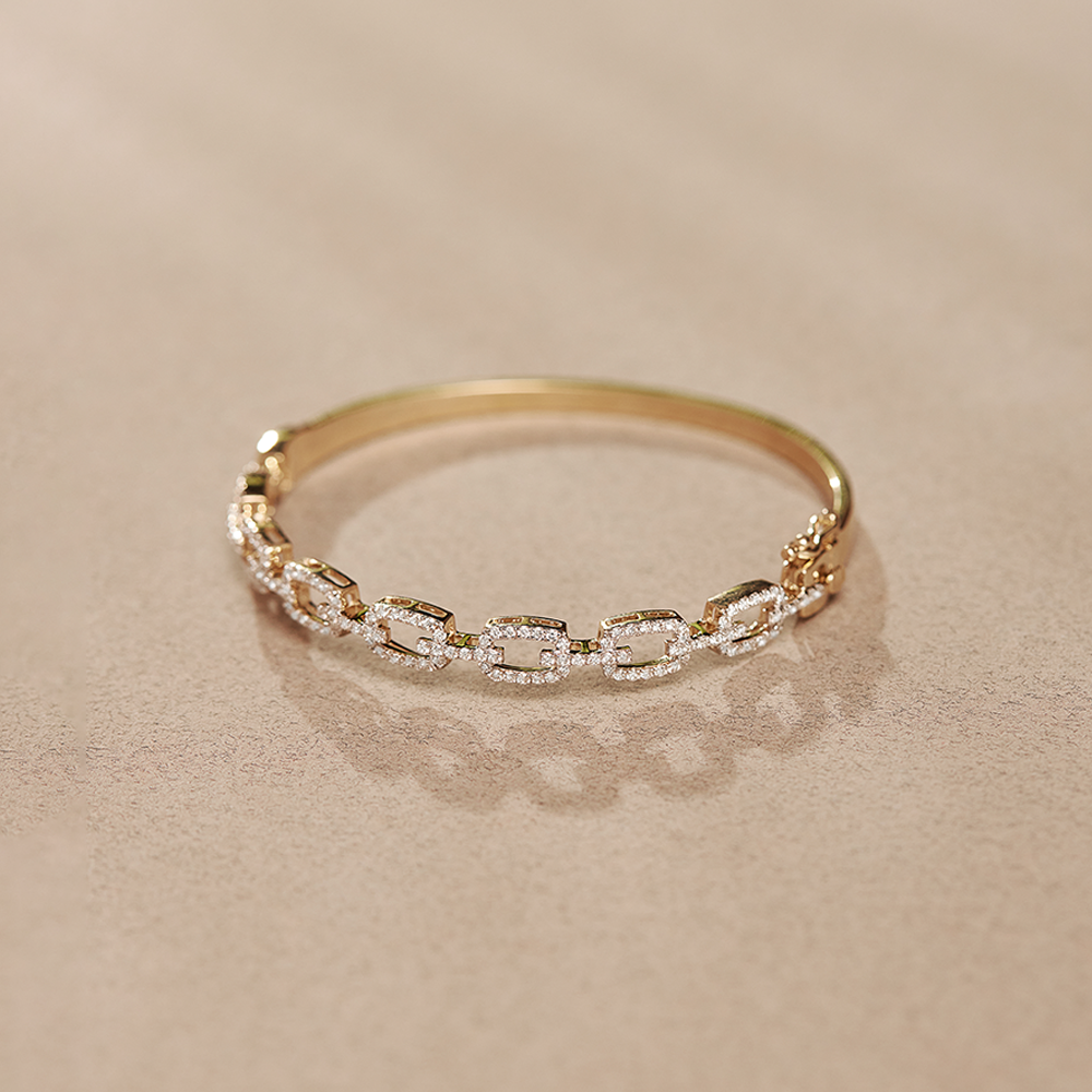 Interlinked Diamond Paperclip Oval Bracelet, 14K Solid Gold, 1 ct Lab Grown Diamond-1