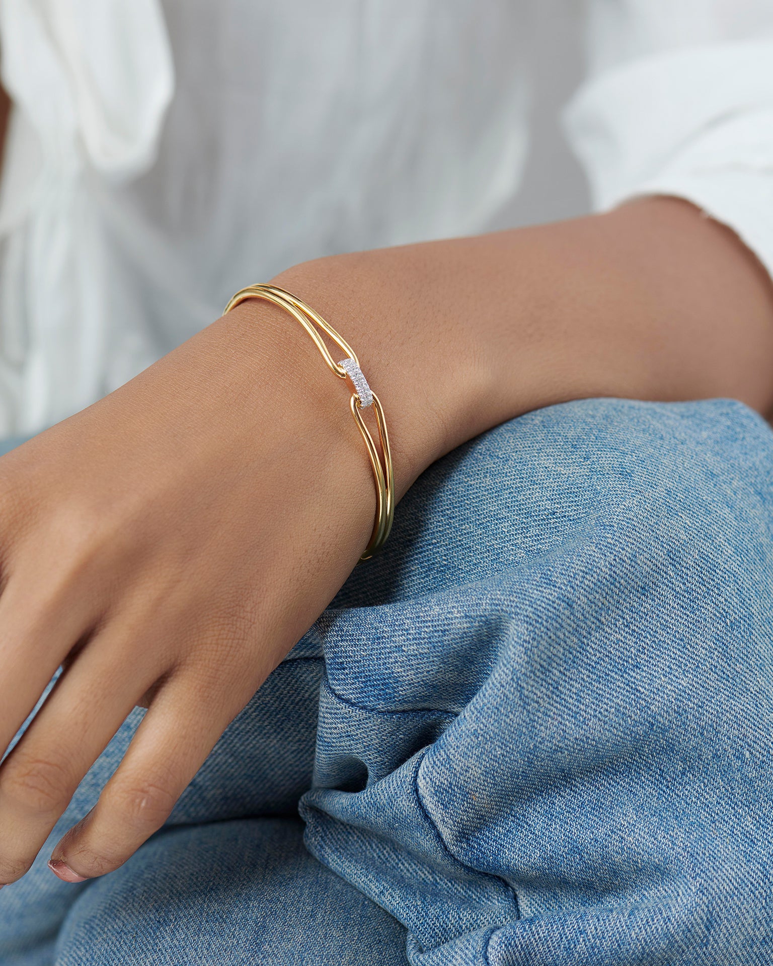 Link Diamond Oval Bracelet, 14K Gold Vermeil, 1/10 ct Lab Grown Diamond-4