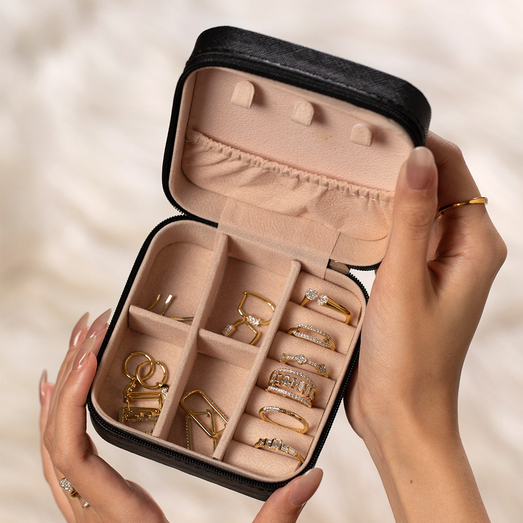 Black Faux Jewelry Case, 14K Gold Vermeil-1