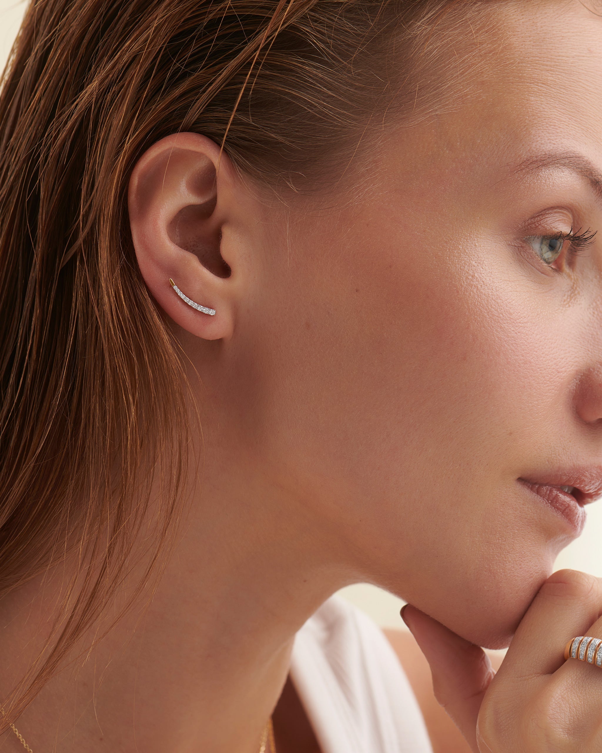Minimal Diamond Climber Earrings, 10K Solid Gold, 1/5 ct Lab Grown Diamond-2