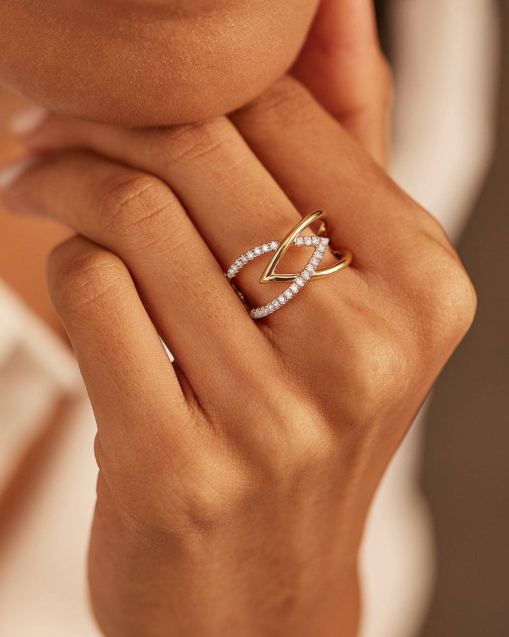 Interlocked Chevron Diamond Band, 14K Gold Vermeil, 1/4 ct Lab Grown Diamond-2
