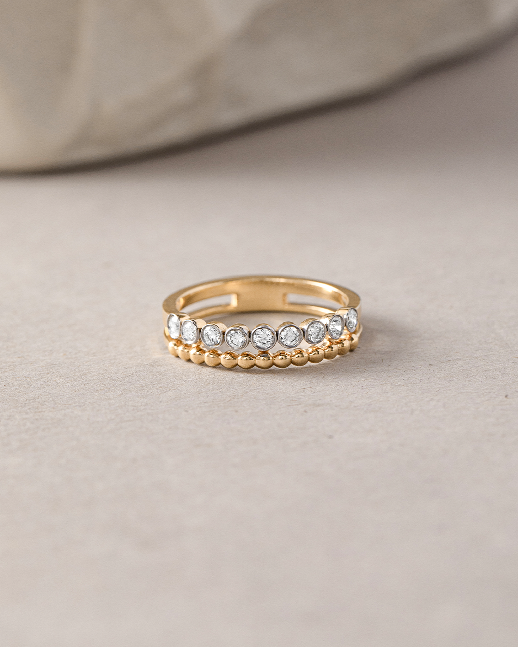 Bezel Set Beaded Diamond Band, 14K Gold Vermeil, 1/4 ct Lab Grown Diamond-5