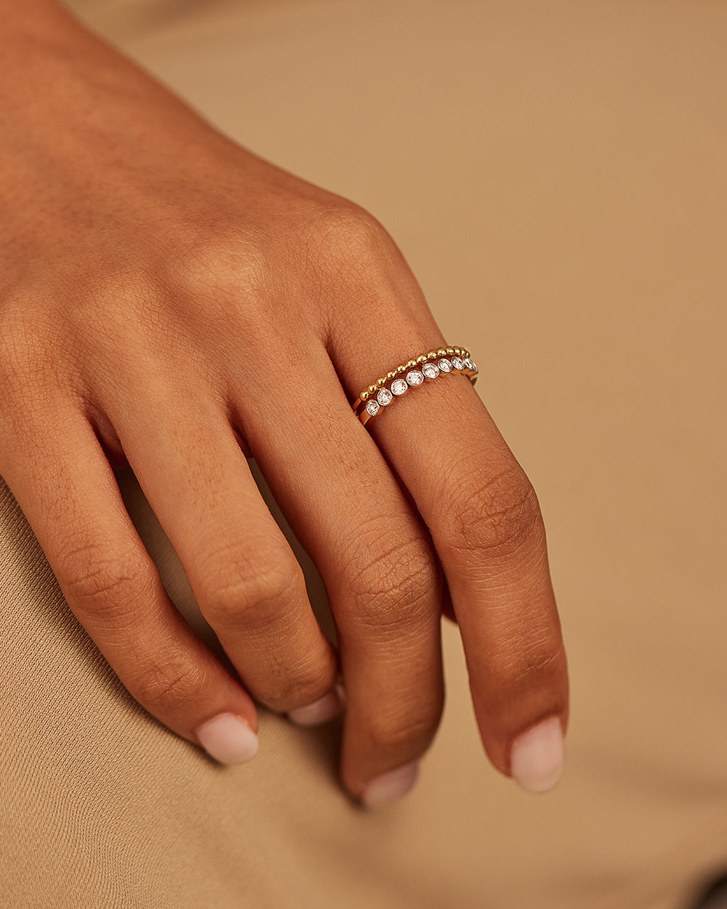 Bezel Set Beaded Diamond Band, 14K Gold Vermeil, 1/4 ct Lab Grown Diamond-2