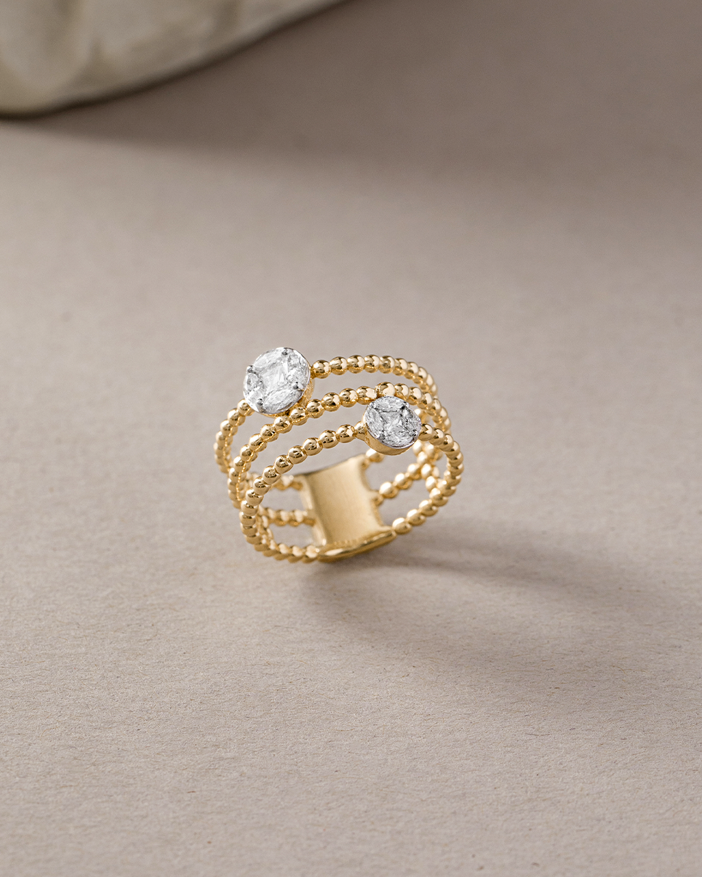 Trio Beaded Diamond Band, 14K Solid Gold, 1/2 ct Lab Grown Diamond-5