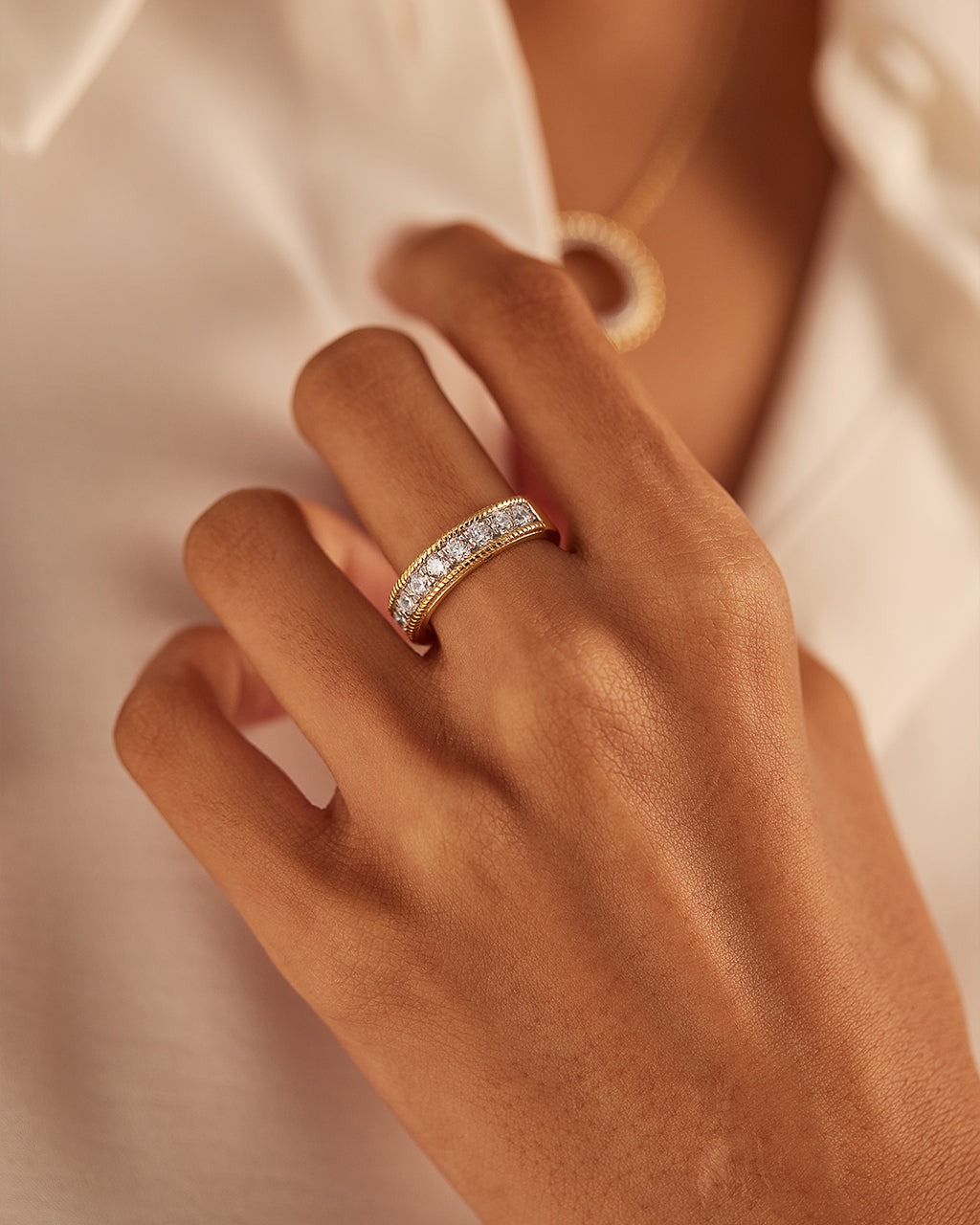 Milgrain Half Eternity Diamond Band, 14K Solid Gold, 1 ct Lab Grown Diamond-2