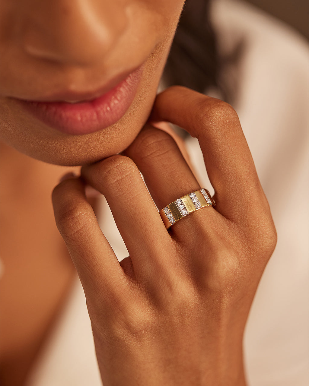 Station Bar Diamond Band, 14K Gold Vermeil, 1/2 ct Lab Grown Diamond-4