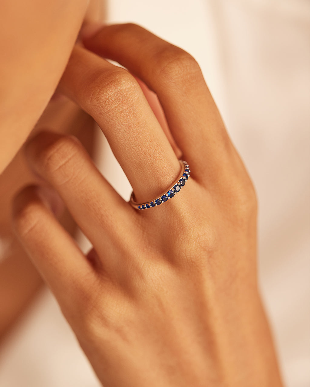Created Blue Sapphire Stackable Band, 14K Solid Gold-2