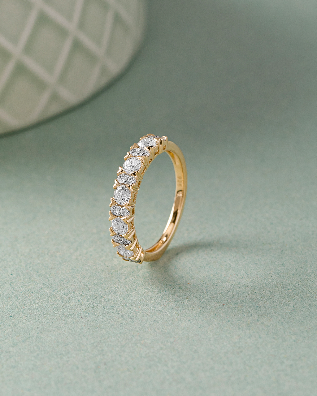 V prong Half Eternity Diamond Band, 14K Gold Vermeil, 1 ct Lab Grown Diamond-5