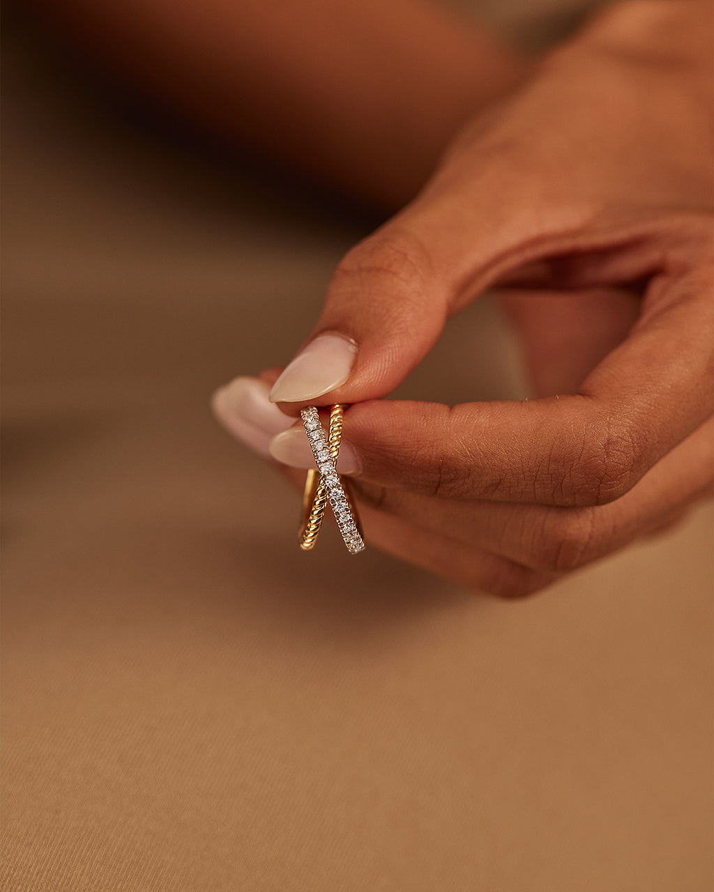 Two-Tone Twisted Interlocking Diamond Band, 14K Gold Vermeil, 5/8 ct Lab Grown Diamond-2