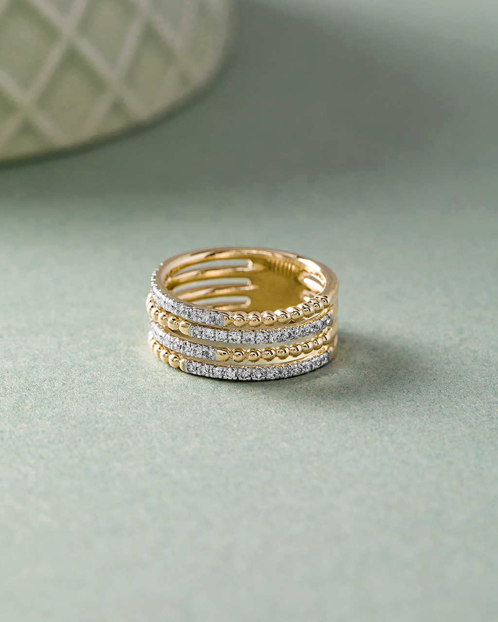 Multi-Row Beaded Diamond Band, 14K Solid Gold, 1/2 ct Lab Grown Diamond-5