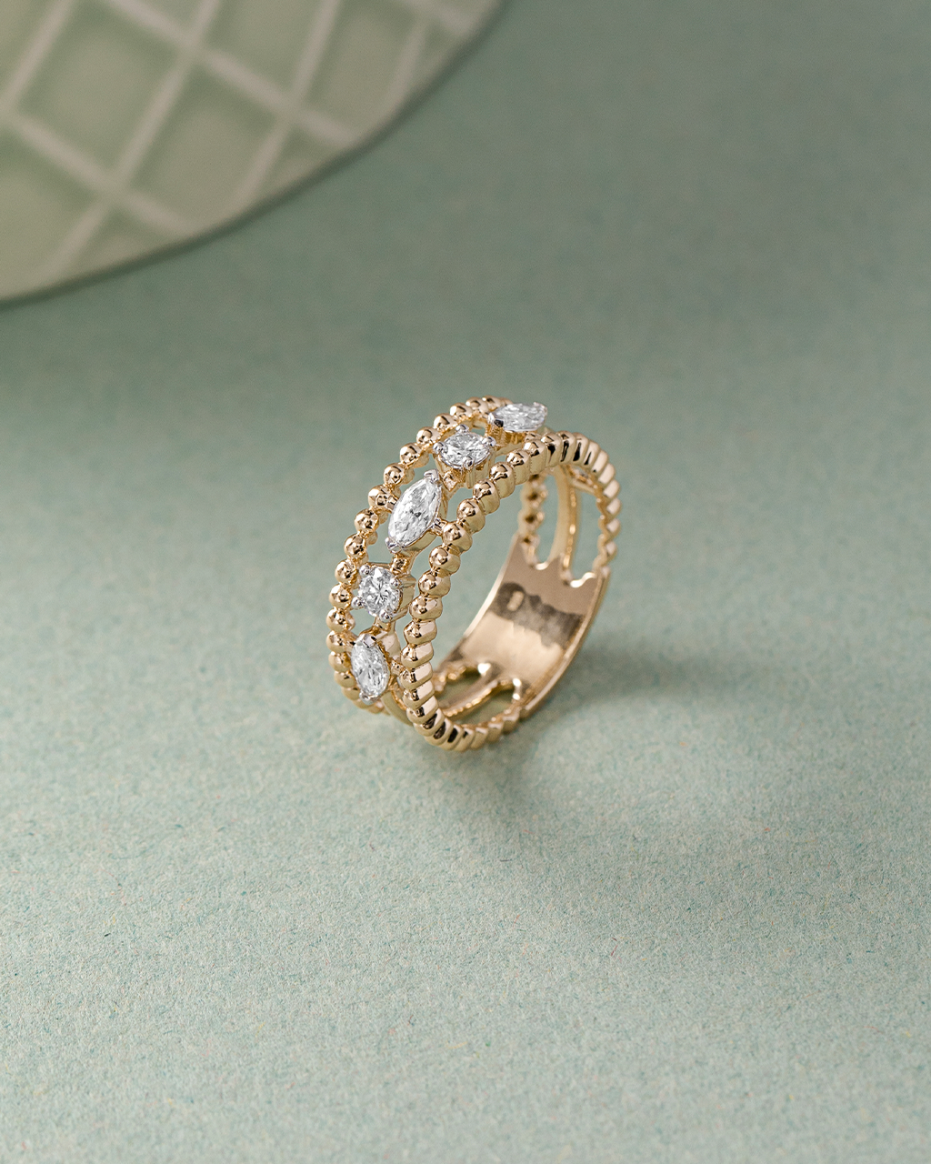 Beaded Three Row Diamond Band, 14K Solid Gold, 1/2 ct Lab Grown Diamond-5