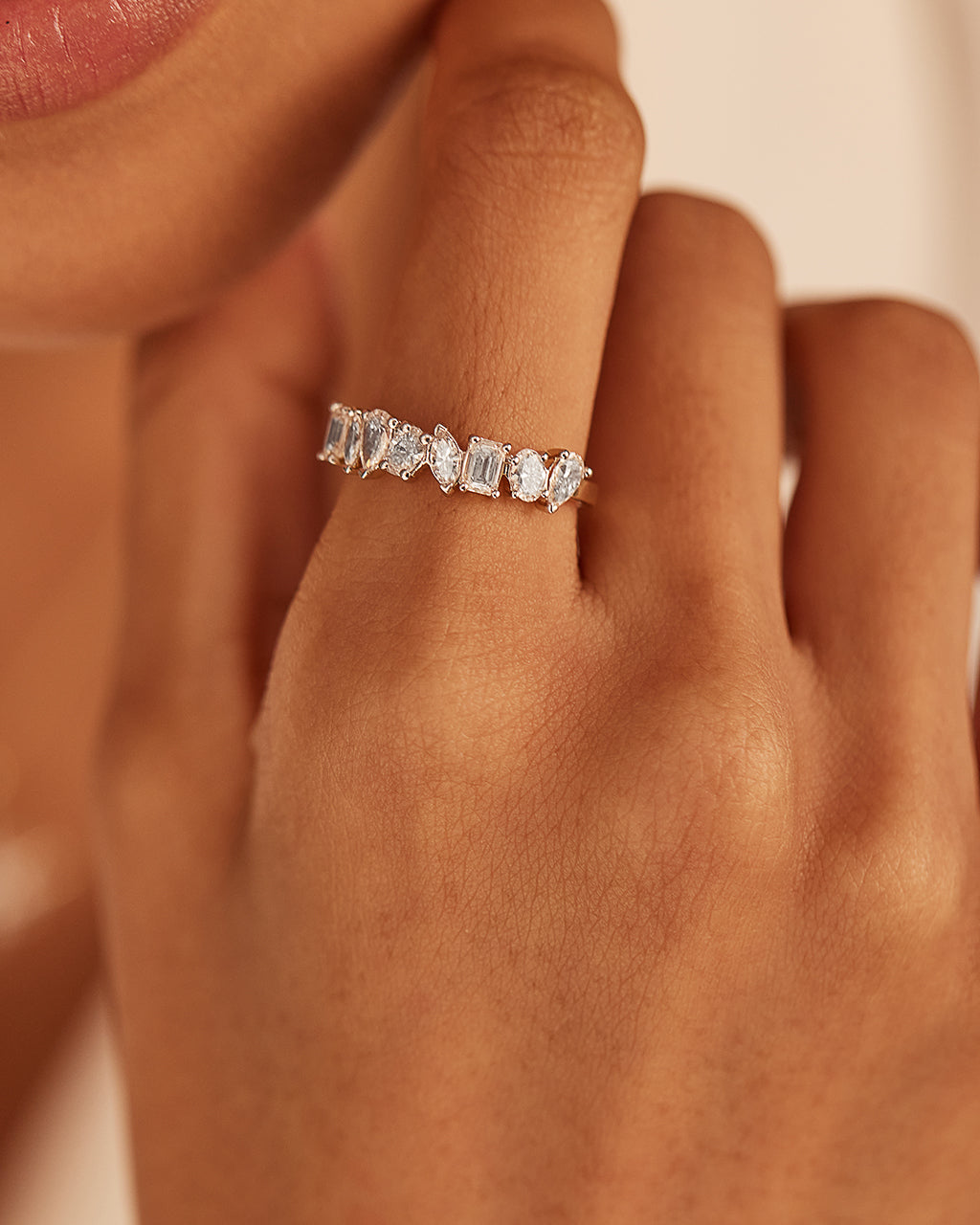 Multi Shape Diamond Band, 14K Gold Vermeil, 1 1/5 ct Lab Grown Diamond-4