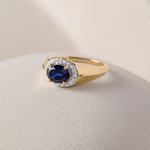 Created Blue Sapphire Signet Diamond Ring, 14K Solid Gold, 1/5 ct Lab Grown Diamond-5