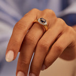Created Blue Sapphire Signet Diamond Ring, 14K Solid Gold, 1/5 ct Lab Grown Diamond-4