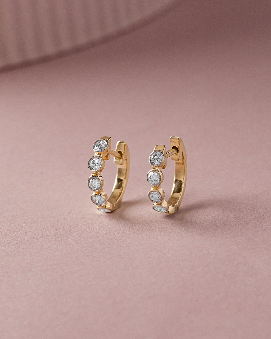 Bezel Set Diamond Hoops, 14K Solid Gold, 1/3 ct Lab Grown Diamond-5