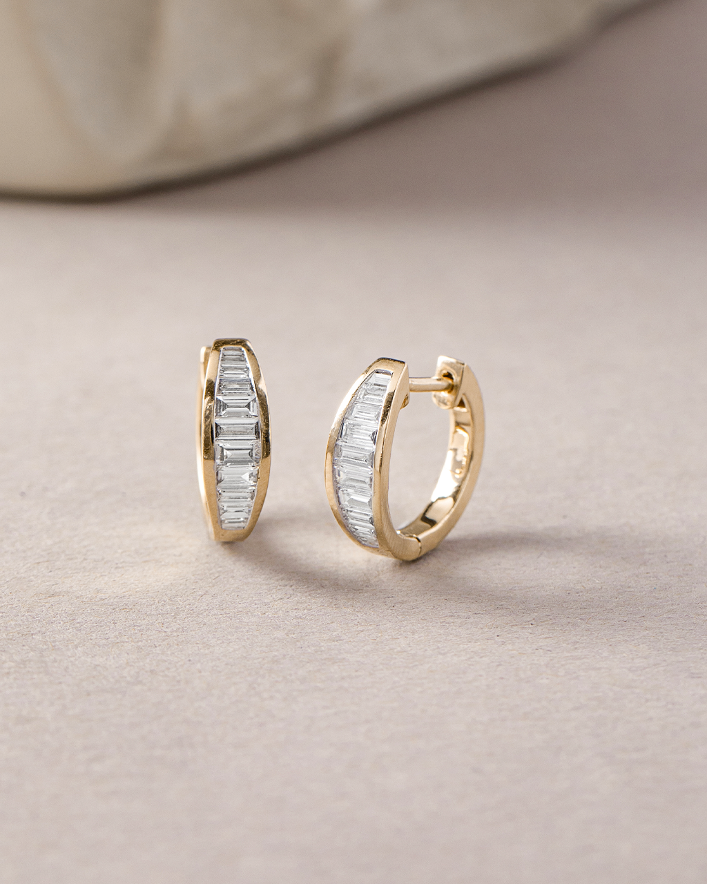 Baguette Diamond Hoops, 14K Solid Gold, 3/4 ct Lab Grown Diamond-5