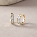 Baguette Diamond Hoops, 14K Solid Gold, 3/4 ct Lab Grown Diamond-5