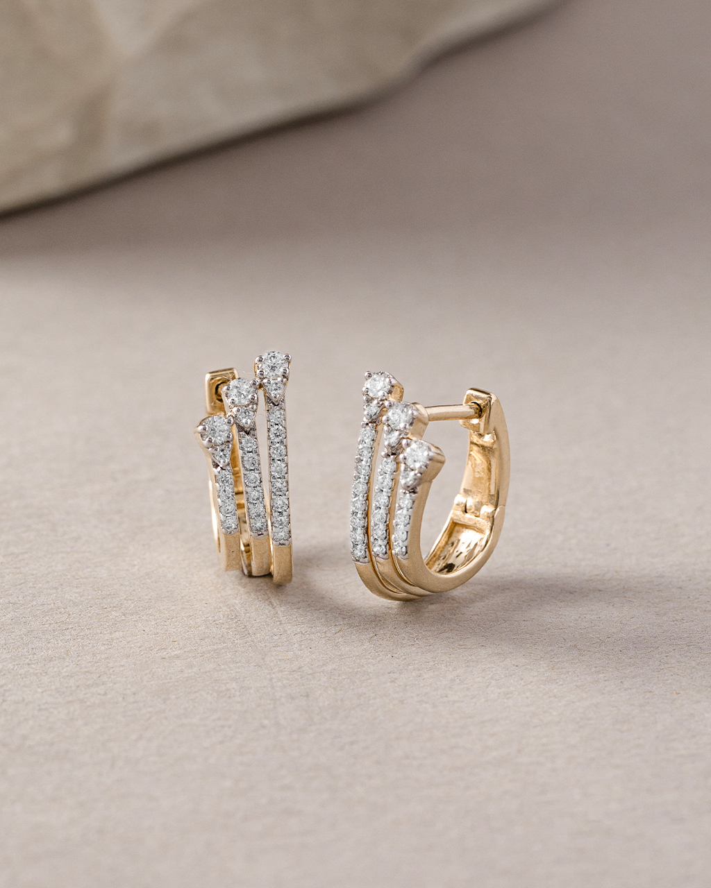 Trio Diamond Hoops, 14K Solid Gold, 1/2 ct Lab Grown Diamond-5