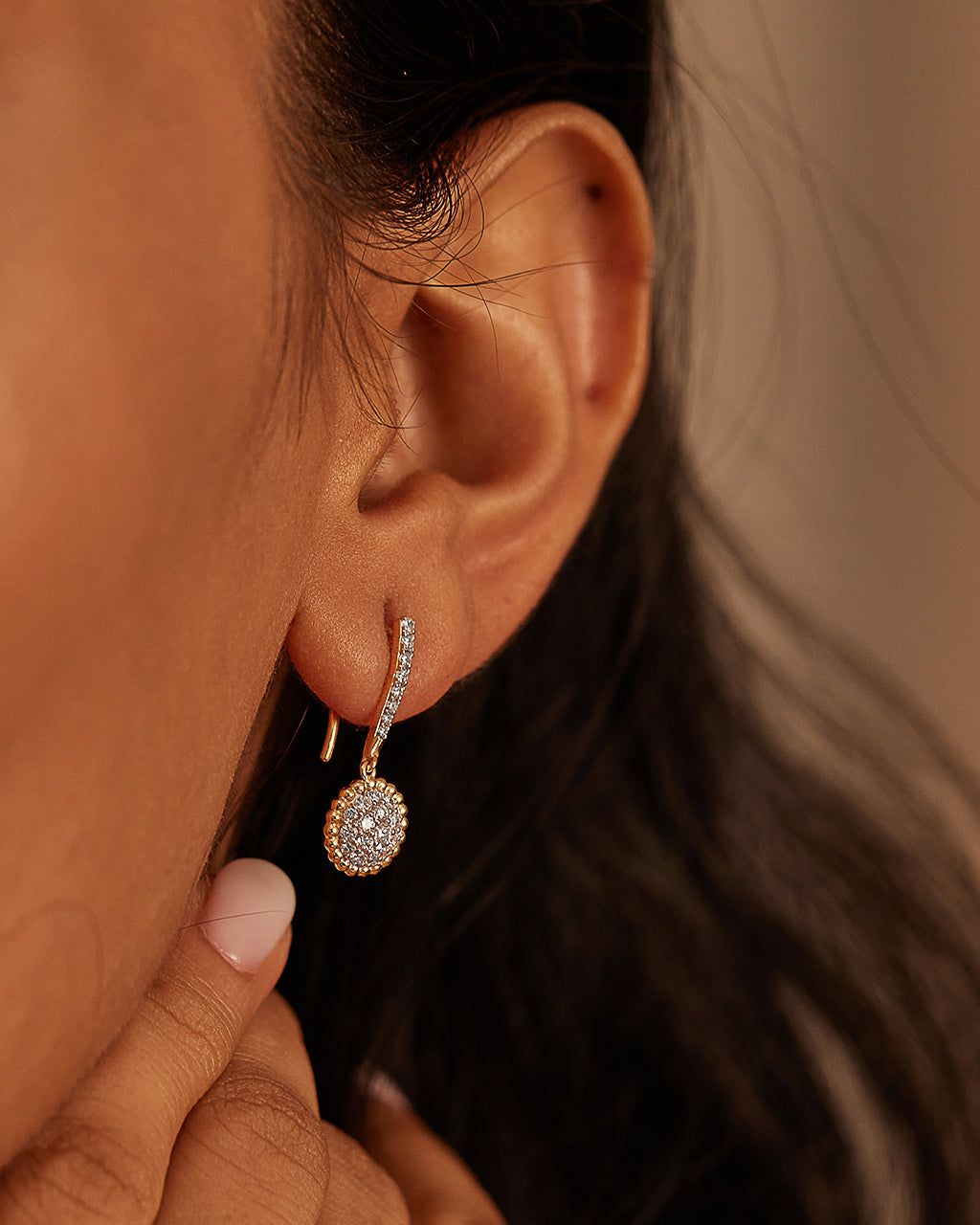 Beaded Diamond Drop Earrings, 14K Solid Gold, 5/8 ct Lab Grown Diamond-2